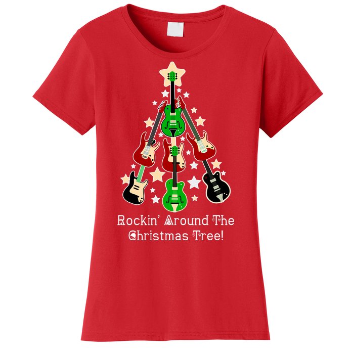 Rockin' Around the Christmas Tree Funny Guitar Women's T-Shirt