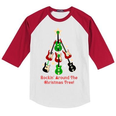 Rockin' Around the Christmas Tree Funny Guitar Kids Colorblock Raglan Jersey