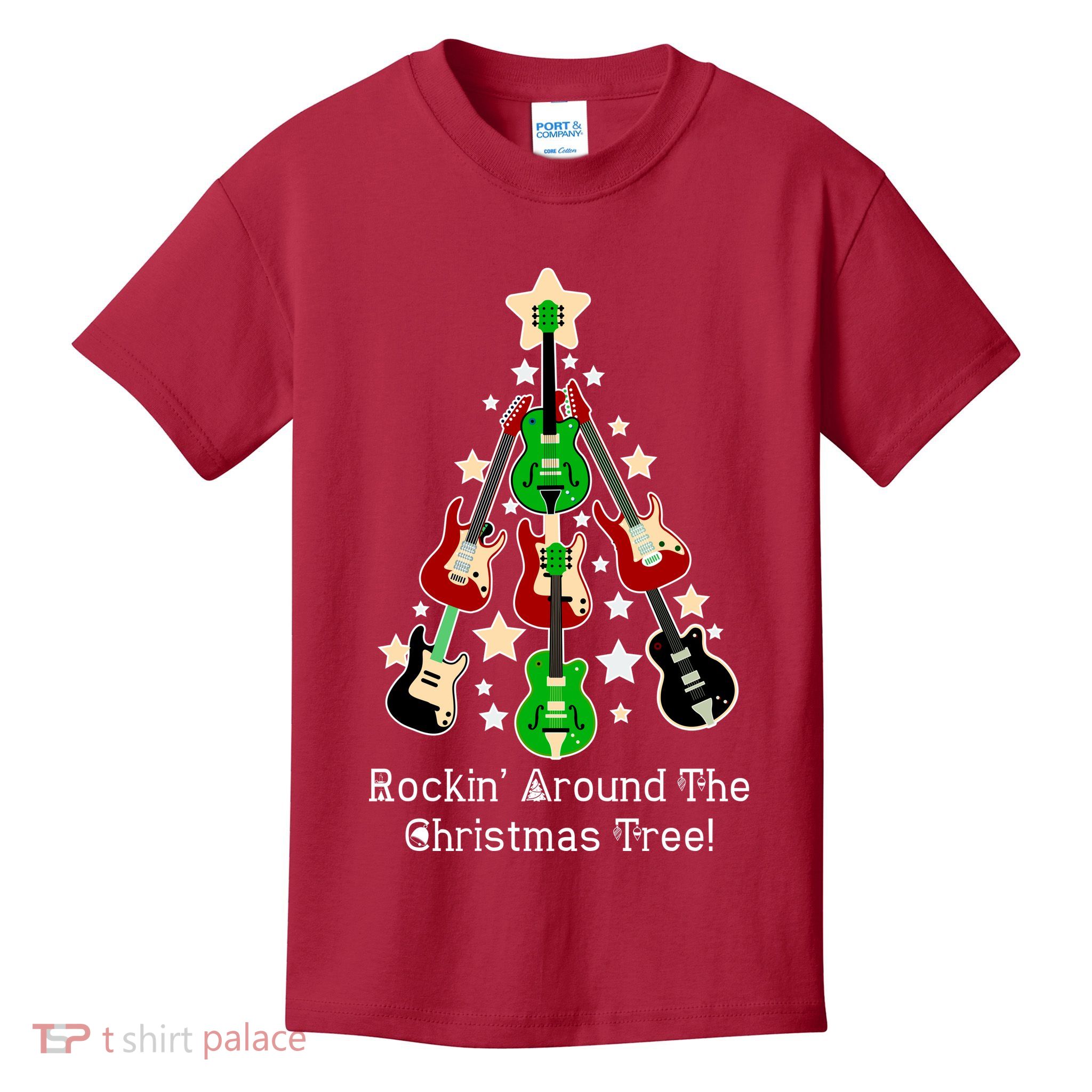 Rockin' Around the Christmas Tree Funny Guitar Kids T-Shirt