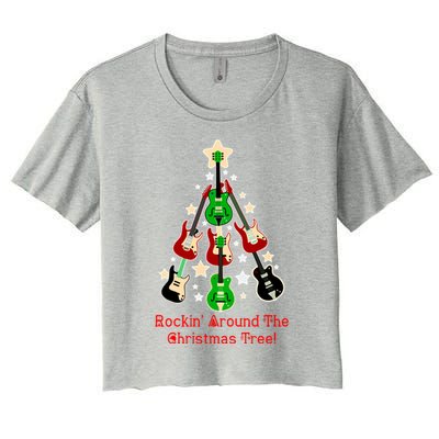 Rockin' Around the Christmas Tree Funny Guitar Women's Crop Top Tee