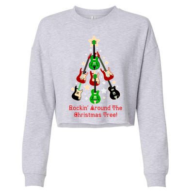 Rockin' Around the Christmas Tree Funny Guitar Cropped Pullover Crew