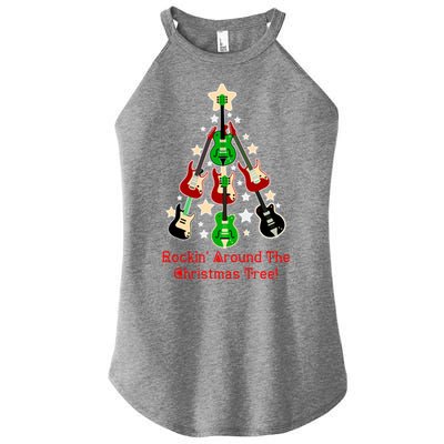 Rockin' Around the Christmas Tree Funny Guitar Women's Perfect Tri Rocker Tank