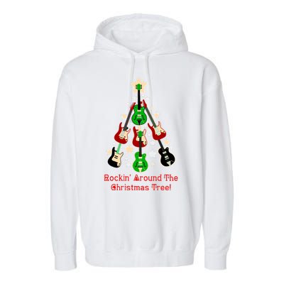 Rockin' Around the Christmas Tree Funny Guitar Garment-Dyed Fleece Hoodie