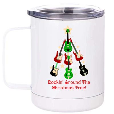 Rockin' Around the Christmas Tree Funny Guitar 12 oz Stainless Steel Tumbler Cup