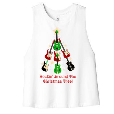 Rockin' Around the Christmas Tree Funny Guitar Women's Racerback Cropped Tank