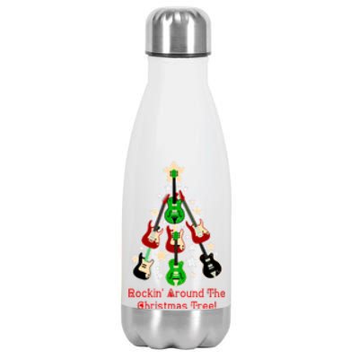 Rockin' Around the Christmas Tree Funny Guitar Stainless Steel Insulated Water Bottle