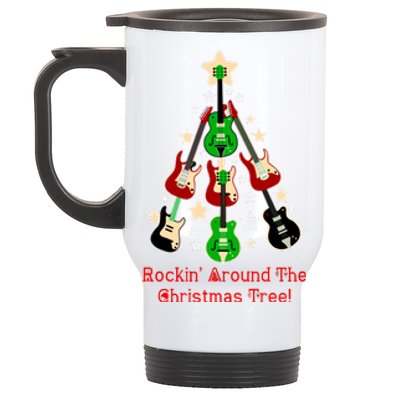 Rockin' Around the Christmas Tree Funny Guitar Stainless Steel Travel Mug