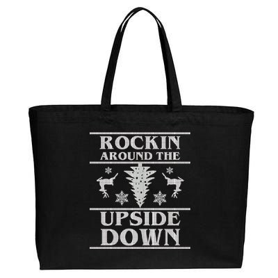 Rockin Around The Upside Down Ugly Christmas Cotton Canvas Jumbo Tote