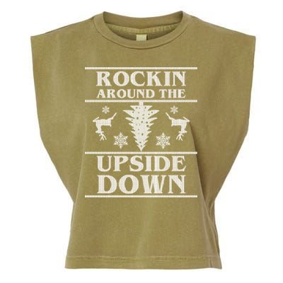 Rockin Around The Upside Down Ugly Christmas Garment-Dyed Women's Muscle Tee