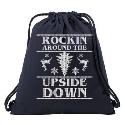 Rockin Around The Upside Down Ugly Christmas Drawstring Bag