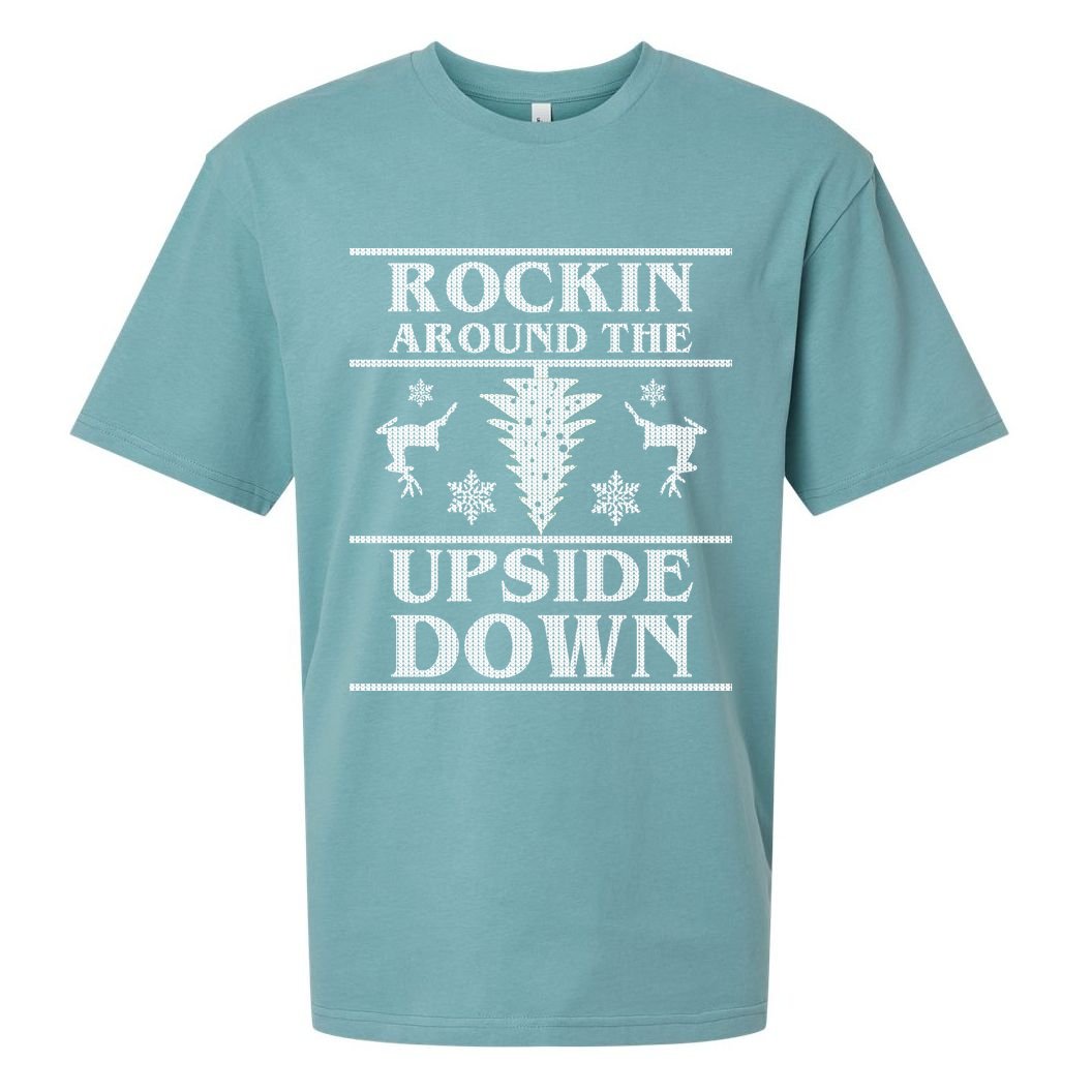 Rockin Around The Upside Down Ugly Christmas Sueded Cloud Jersey T-Shirt