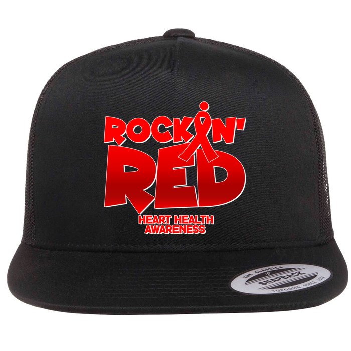 Rockin Red Heart Health Awareness Flat Bill Trucker Hat