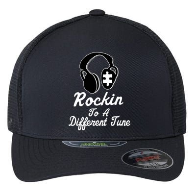 Rockin' To A Different Tune Autism Flexfit Unipanel Trucker Cap