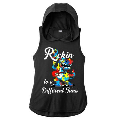 Rockin To A Different Tune Autism Dinosaur Ladies PosiCharge Tri-Blend Wicking Draft Hoodie Tank