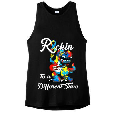 Rockin To A Different Tune Autism Dinosaur Ladies PosiCharge Tri-Blend Wicking Tank