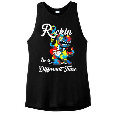 Rockin To A Different Tune Autism Dinosaur Ladies PosiCharge Tri-Blend Wicking Tank