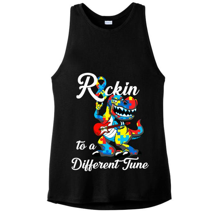 Rockin To A Different Tune Autism Dinosaur Ladies PosiCharge Tri-Blend Wicking Tank