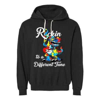 Rockin To A Different Tune Autism Dinosaur Garment-Dyed Fleece Hoodie