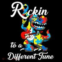 Rockin To A Different Tune Autism Dinosaur Flexfit Unipanel Trucker Cap