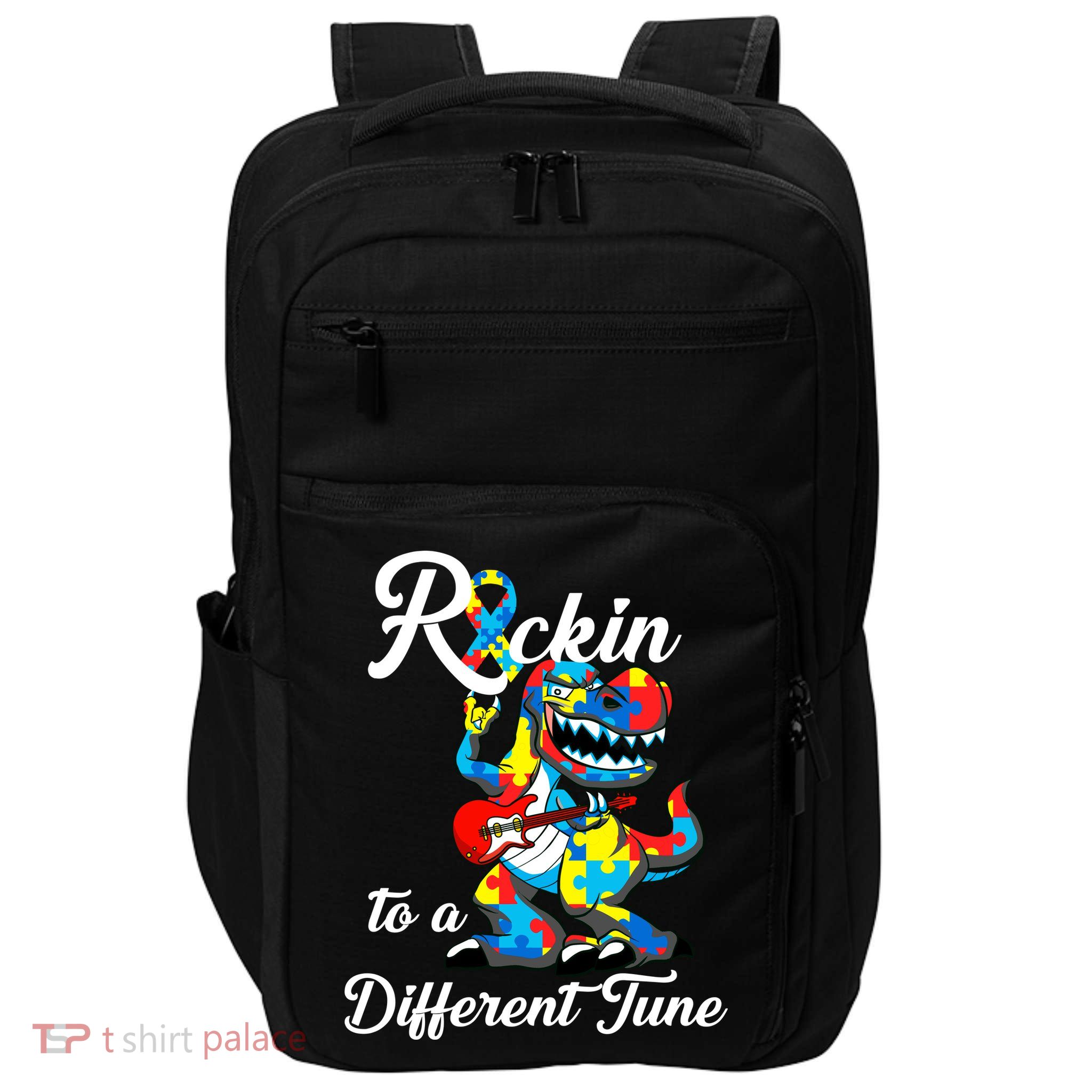 Rockin To A Different Tune Autism Dinosaur Impact Tech Backpack