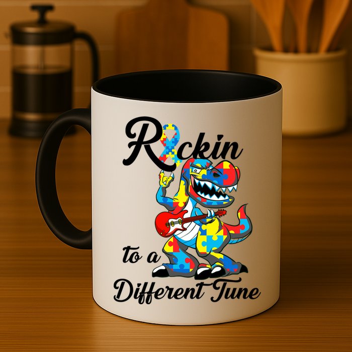 Rockin To A Different Tune Autism Dinosaur Mug