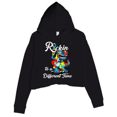 Rockin To A Different Tune Autism Dinosaur Crop Fleece Hoodie