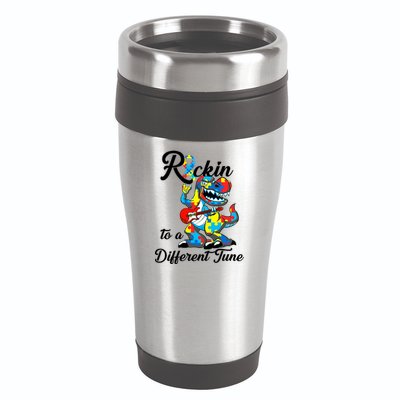 Rockin To A Different Tune Autism Dinosaur 16oz Travel Tumbler