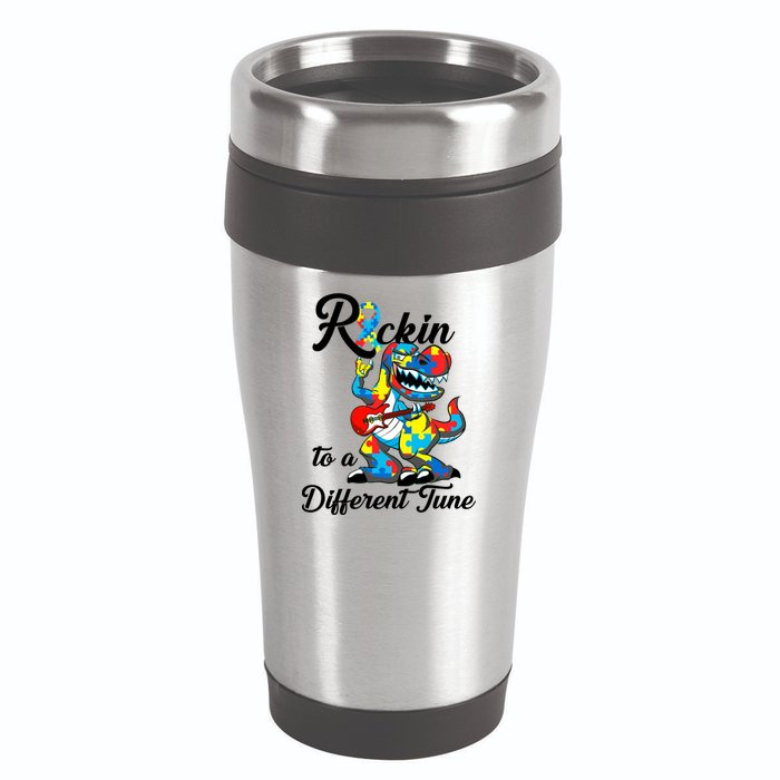 Rockin To A Different Tune Autism Dinosaur 16oz Travel Tumbler
