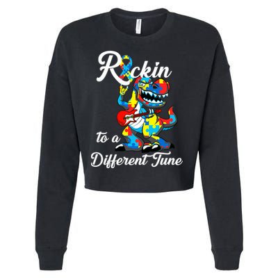 Rockin To A Different Tune Autism Dinosaur Cropped Pullover Crew