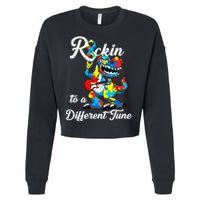 Rockin To A Different Tune Autism Dinosaur Cropped Pullover Crew
