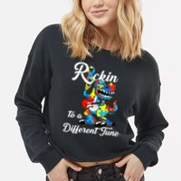 Rockin To A Different Tune Autism Dinosaur Cropped Pullover Crew