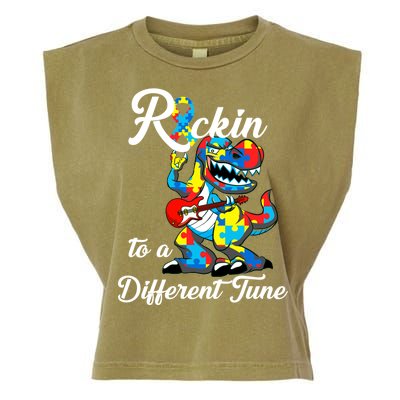 Rockin To A Different Tune Autism Dinosaur Garment-Dyed Women's Muscle Tee