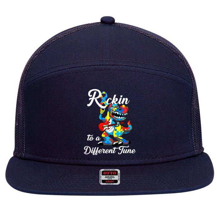 Rockin To A Different Tune Autism Dinosaur 7 Panel Mesh Trucker Snapback Hat