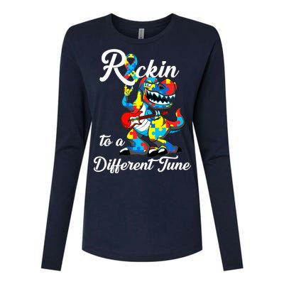 Rockin To A Different Tune Autism Dinosaur Womens Cotton Relaxed Long Sleeve T-Shirt