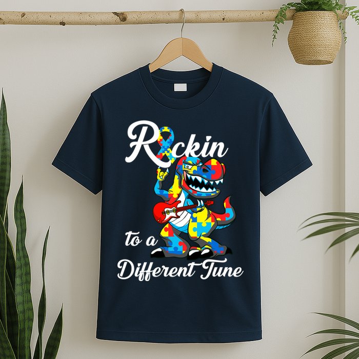 Rockin To A Different Tune Autism Dinosaur T-Shirt