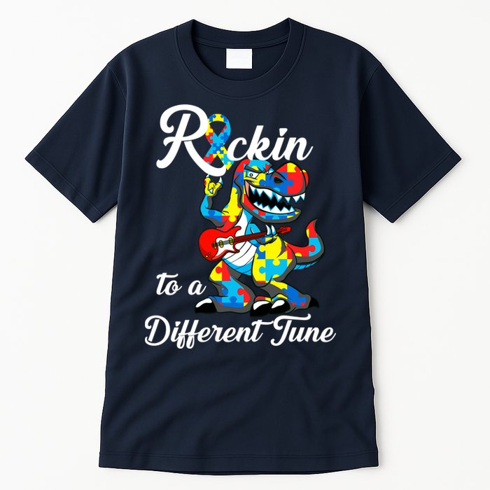Rockin To A Different Tune Autism Dinosaur Tall T-Shirt