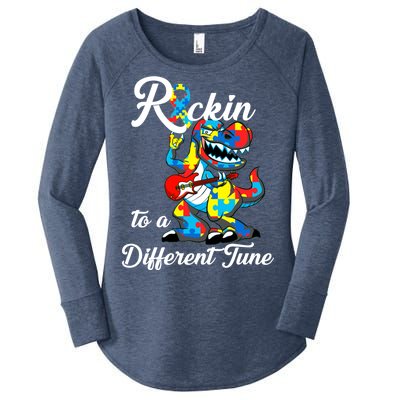 Rockin To A Different Tune Autism Dinosaur Women's Perfect Tri Tunic Long Sleeve Shirt