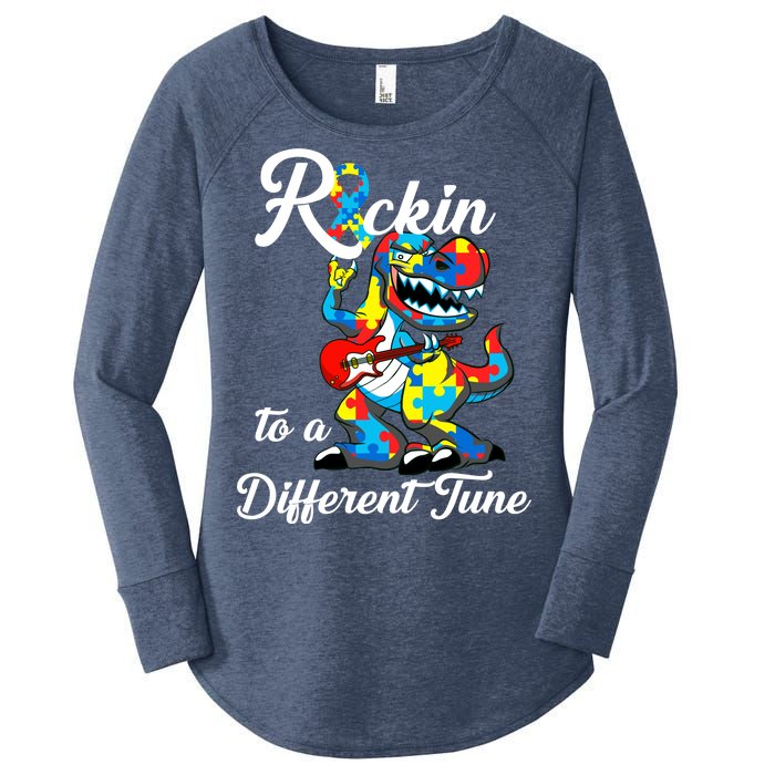 Rockin To A Different Tune Autism Dinosaur Women's Perfect Tri Tunic Long Sleeve Shirt