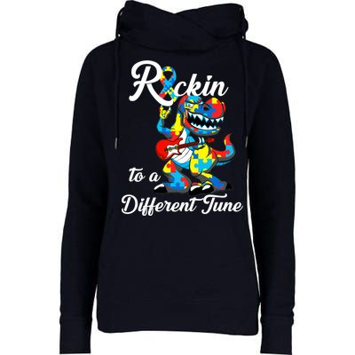 Rockin To A Different Tune Autism Dinosaur Womens Funnel Neck Pullover Hood