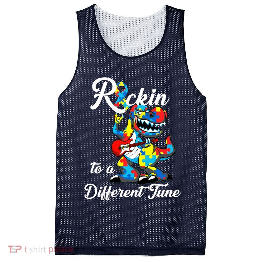 Rockin To A Different Tune Autism Dinosaur Mesh Reversible Basketball Jersey Tank