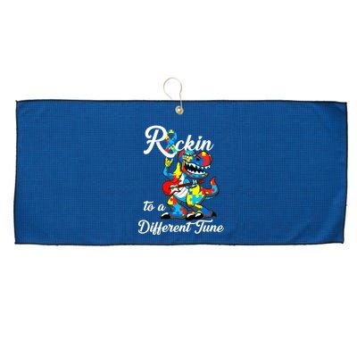 Rockin To A Different Tune Autism Dinosaur Large Microfiber Waffle Golf Towel
