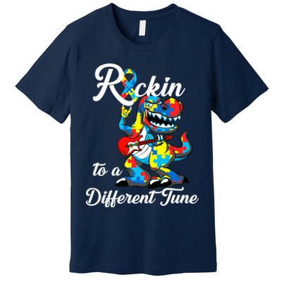 Rockin To A Different Tune Autism Dinosaur Premium T-Shirt