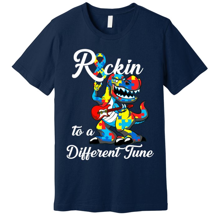 Rockin To A Different Tune Autism Dinosaur Premium T-Shirt