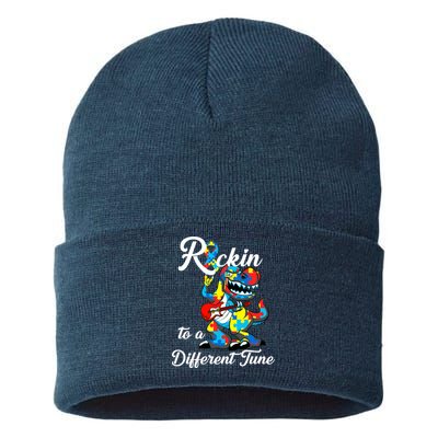 Rockin To A Different Tune Autism Dinosaur Sustainable Knit Beanie