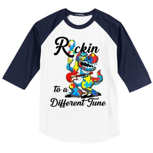 Rockin To A Different Tune Autism Dinosaur Baseball Sleeve Shirt