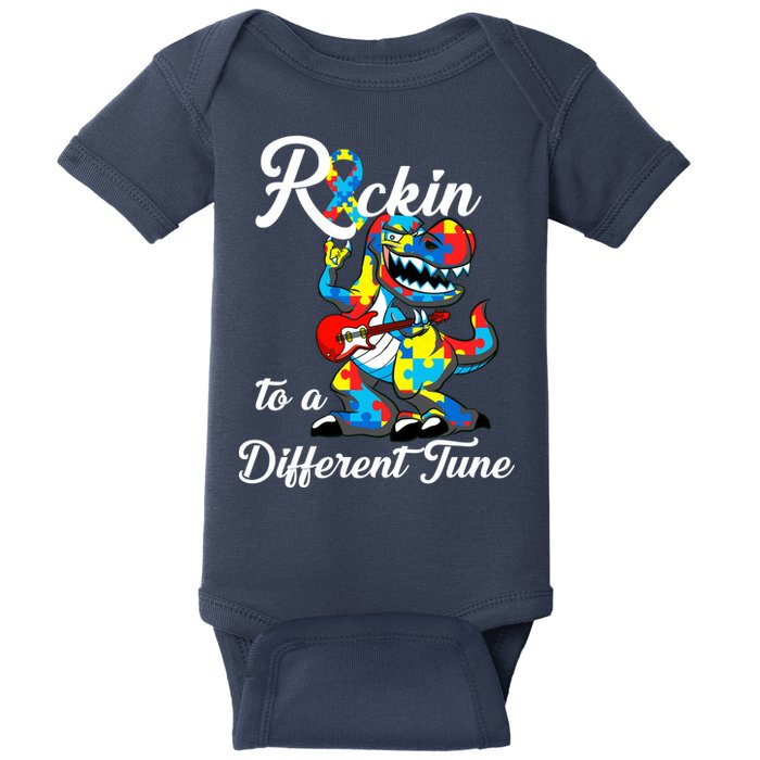 Rockin To A Different Tune Autism Dinosaur Baby Bodysuit