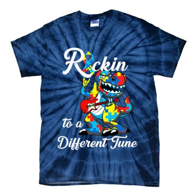 Rockin To A Different Tune Autism Dinosaur Tie-Dye T-Shirt