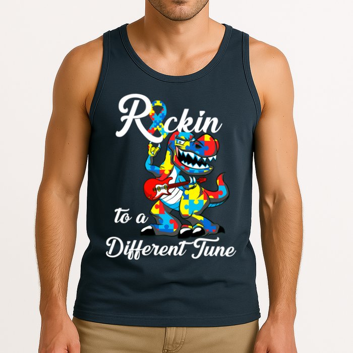 Rockin To A Different Tune Autism Dinosaur Tank Top