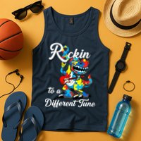 Rockin To A Different Tune Autism Dinosaur Tank Top