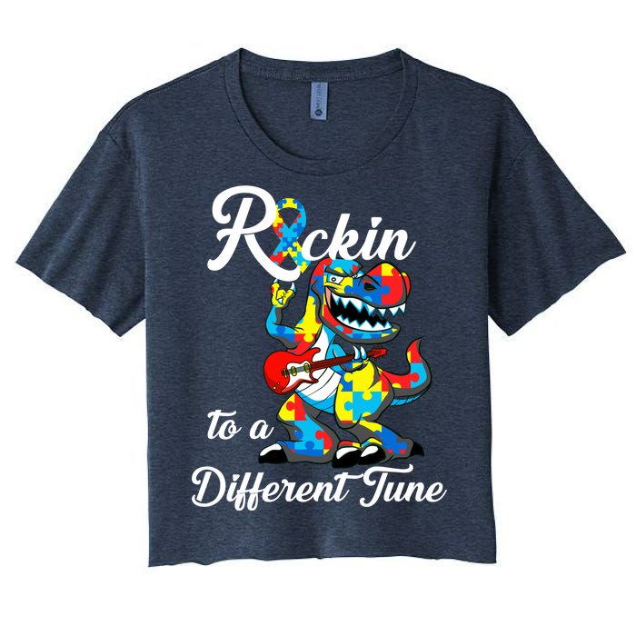 Rockin To A Different Tune Autism Dinosaur Women's Crop Top Tee